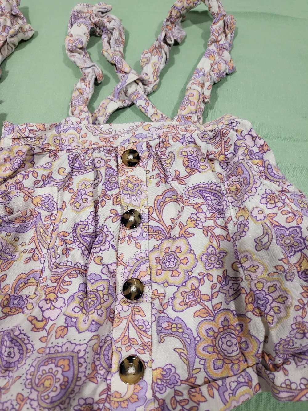 TWINS -Girls Paisley Button Front Sundress Top - Lavender & Cream